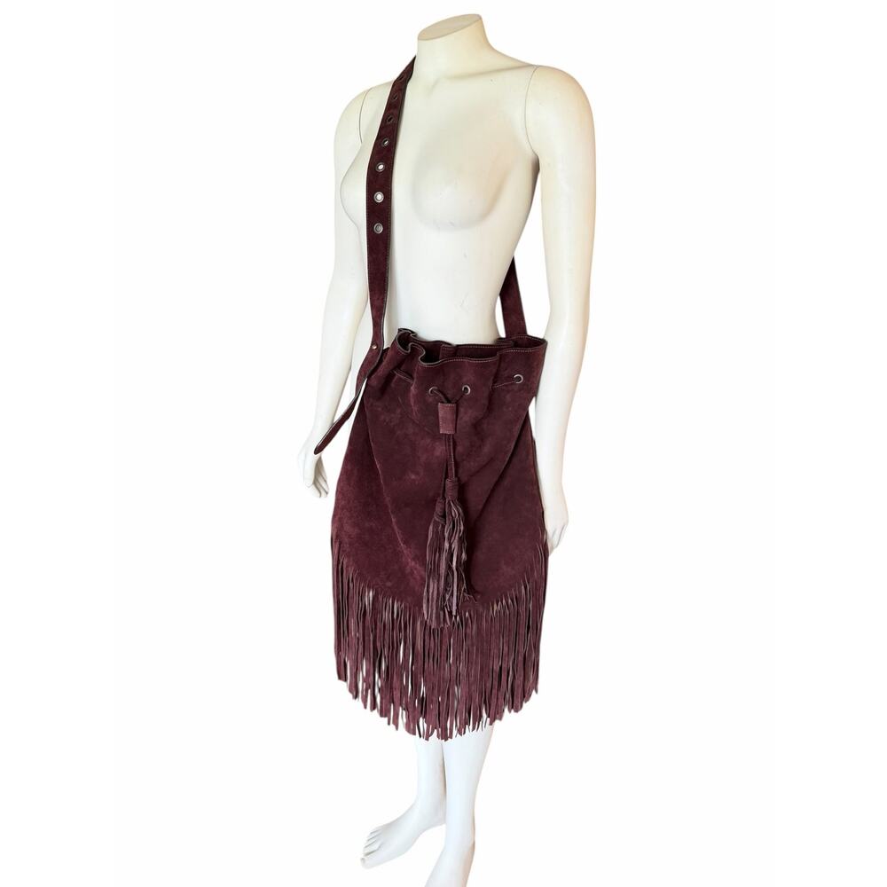 Lucky Brand Brown Suede Fringe Hobo Crossbody Bag Large